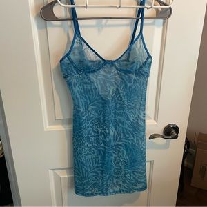 victoria secret blue leopard slip 90s 2000s mesh corset buister dress lingerie